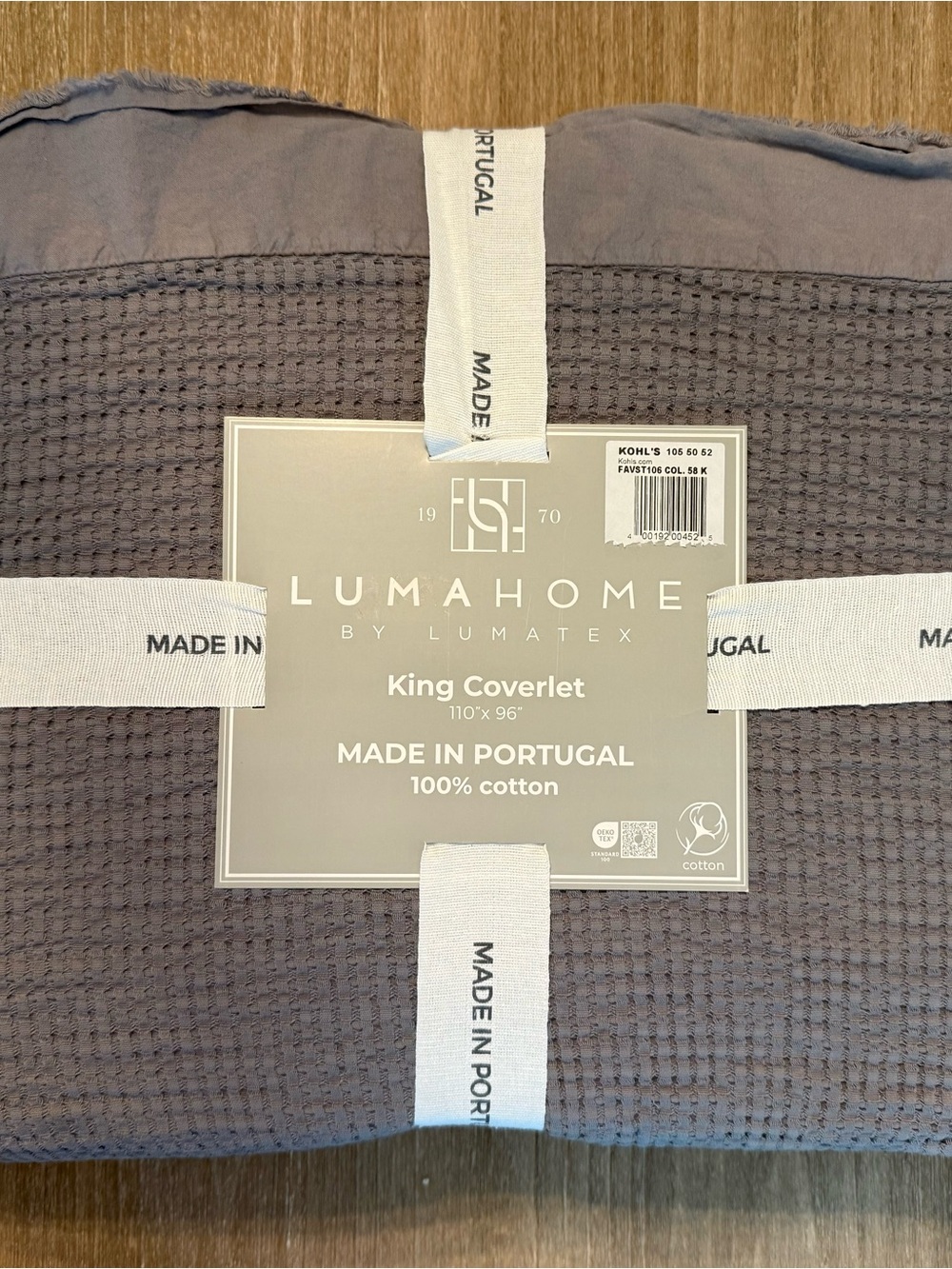 Discover Europe Portugal KING Waffle Lightweight Lumatex Waffle Coverlet Gray